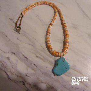 Spiny oyster and turquoise necklace  One of a kind